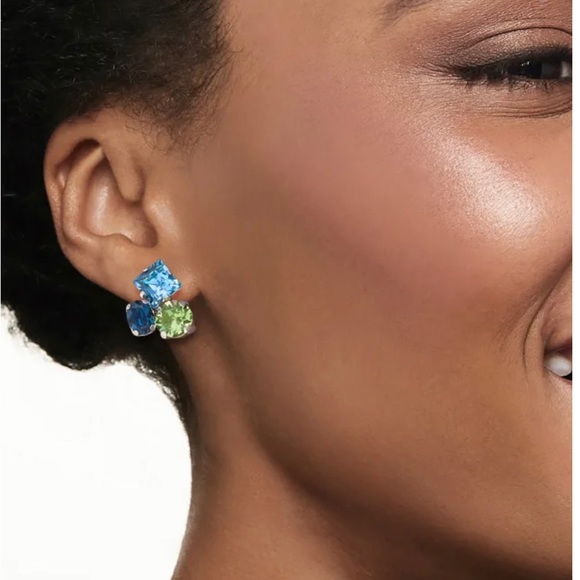 ROSS & SIMONS Italian Blue and Green Swarovski Cluster EarringsSterling Silver - Picture 2 of 4